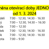 Změna otevírací doby místního obchodu JEDNOTA 1